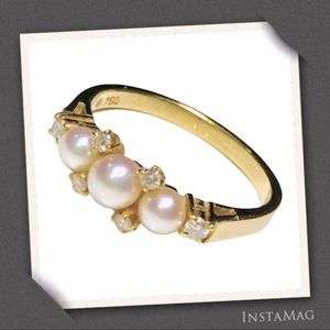 MIKIMOTO Akoya Pearl & Diamond 18KT Gold Ring